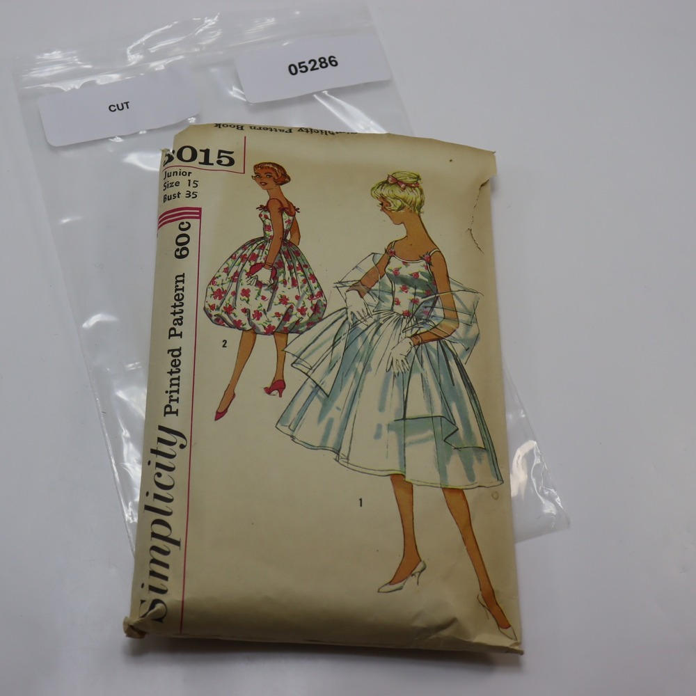 Simplicity 3015 Vintage 1950s Party Dress Stole Sewing Pattern Junior Size 15
